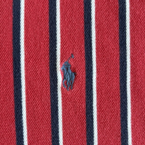 Vintage Polo Ralph Lauren Red White Striped Pique Golf Polo Shirt Men’s XXL Tall - Picture 3 of 11
